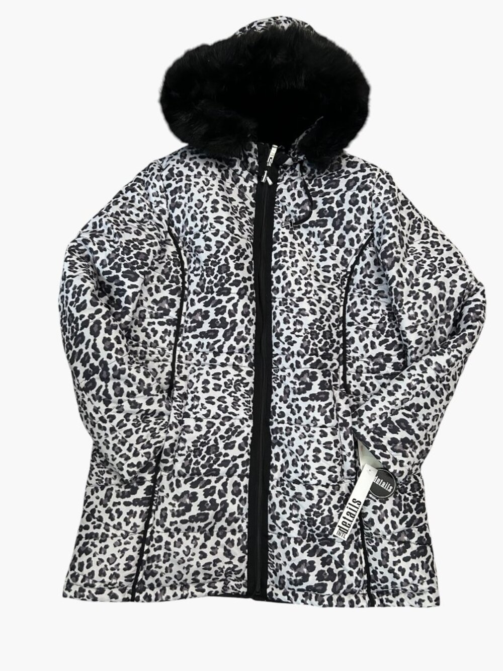 INTL Details Women's Size L Large Animal Print Puffer Coat Jacket Hooded NWT